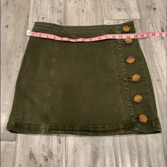 Vtg Free People Y2K  Army Green Tortoise Button Down Denim Mini Skirt - Picture 3 of 14